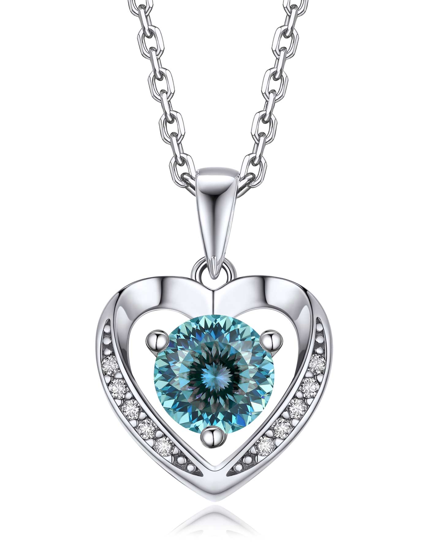 Ahabobo Heart Moissanite Birthstone Necklace in Silver