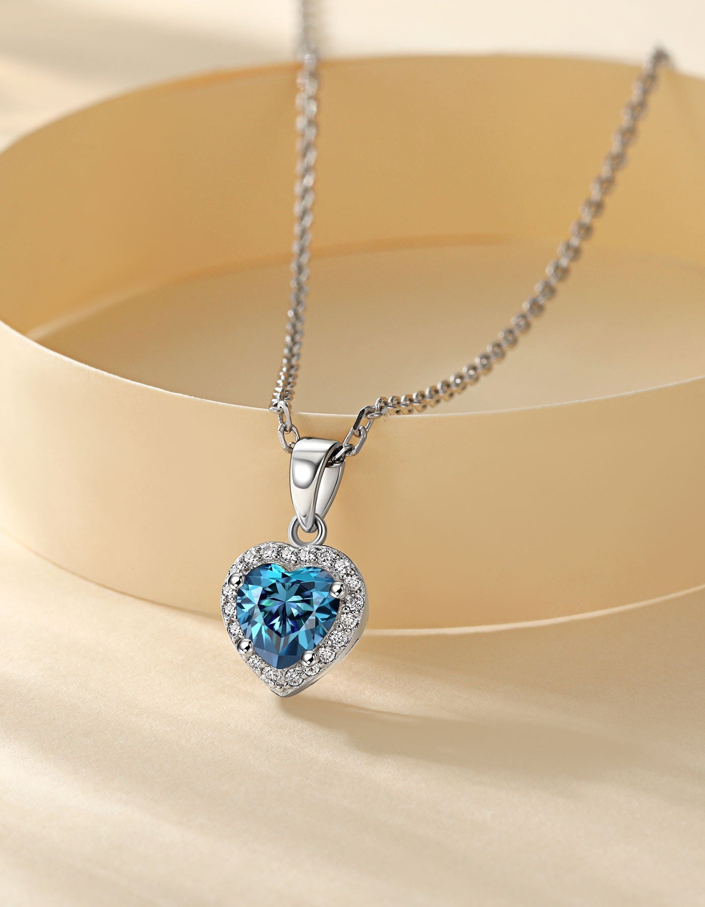 Ahabobo Heart Cut Moissanite Birthstone Halo Necklace For Women