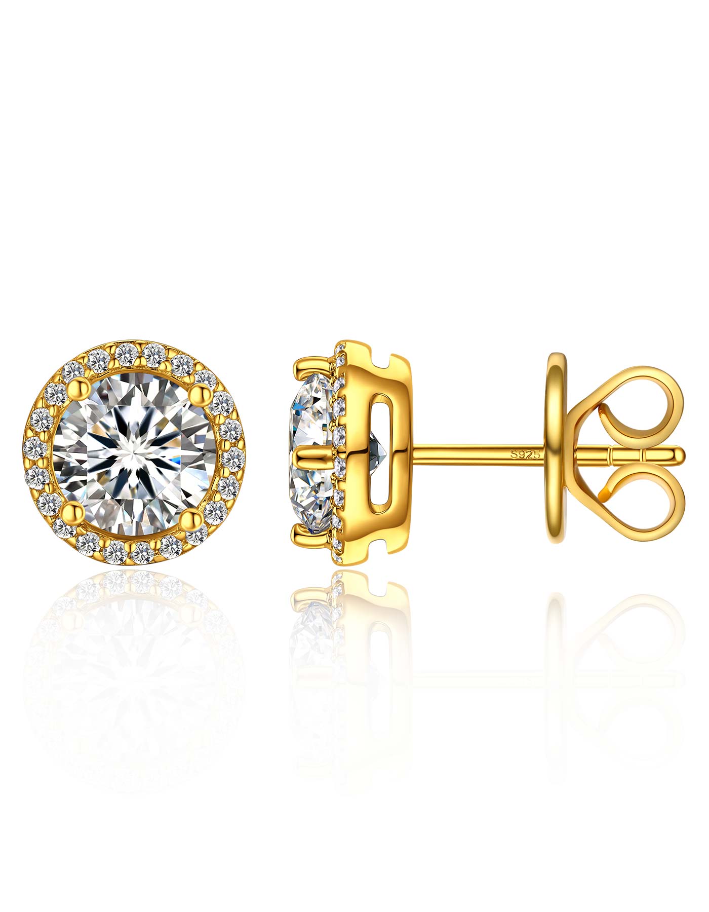 Ahabobo Gold Plated Halo Moissanite Stud Earrings for Women