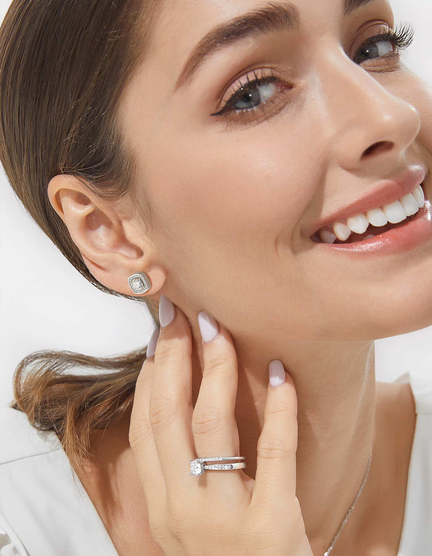 Ahabobo Cushion Cut Moissanite Earrings Halo Studs For Women
