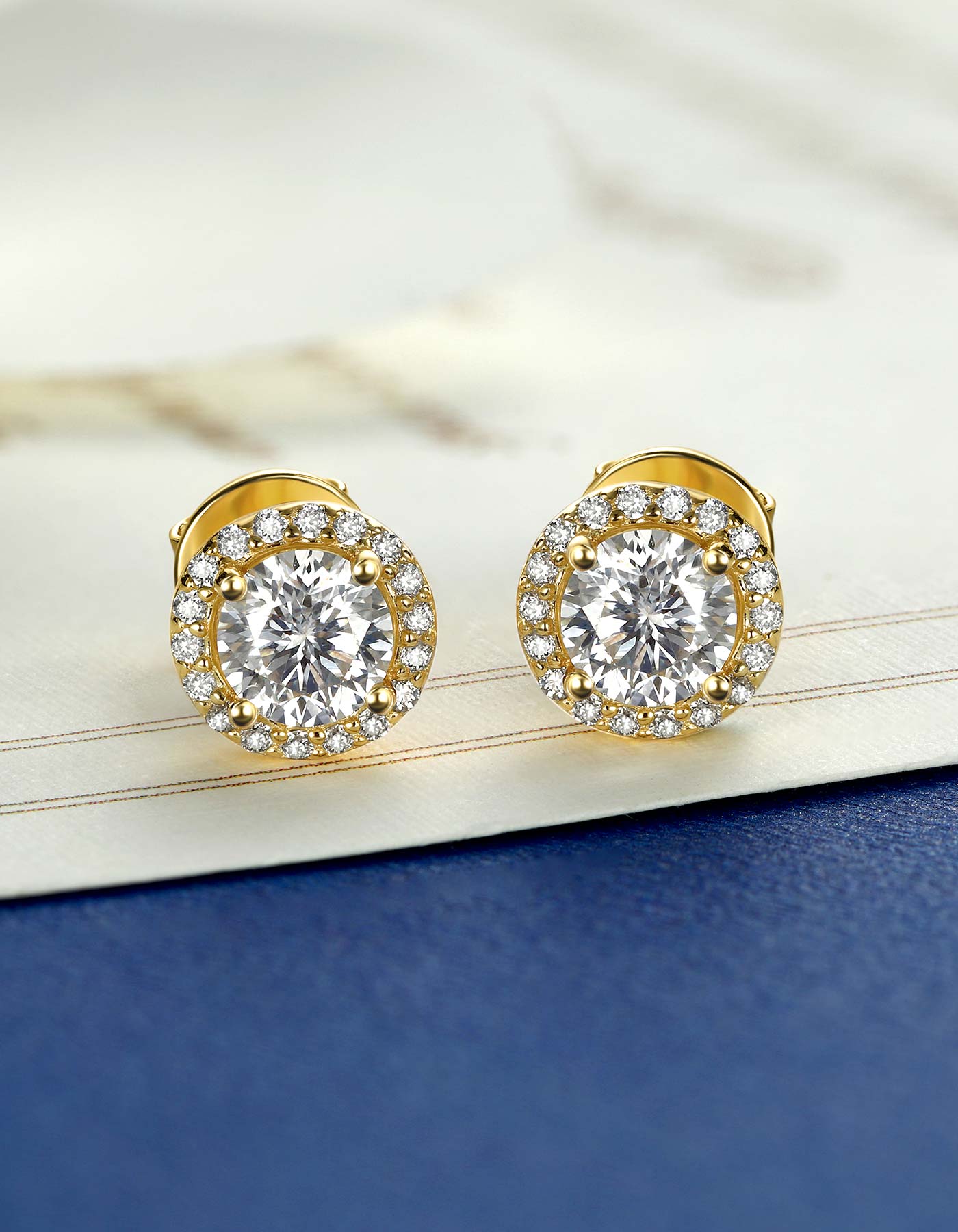 Ahabobo Gold Plated Halo Moissanite Stud Earrings for Women