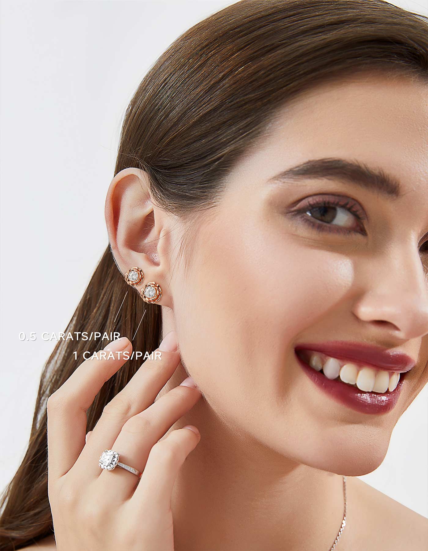 Ahabobo Rose Moissanite Stud Earrings For Women