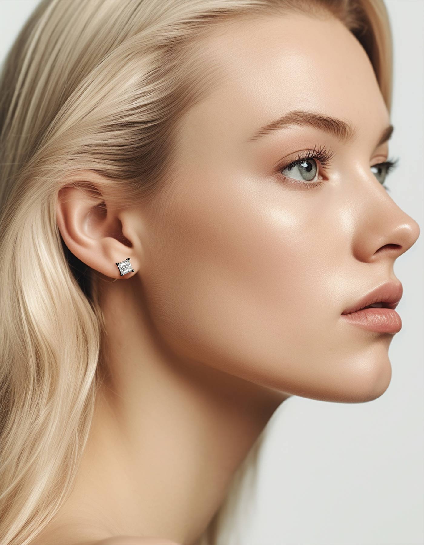 Ahabobo Princess Cut Moissanite Stud Earrings For Women Men