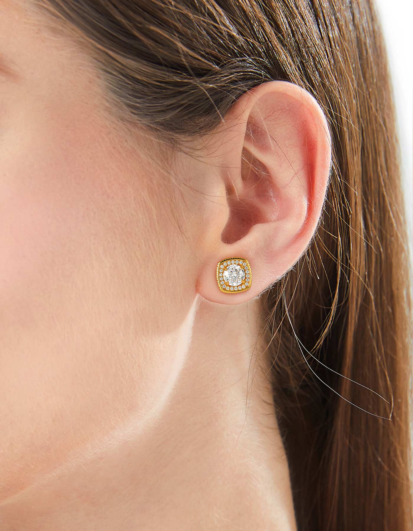 Ahabobo Cushion Cut Moissanite Earrings Halo Studs For Women
