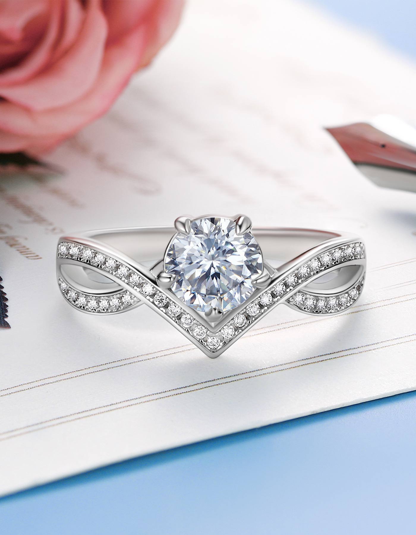 Ahabobo Moissanite Heart Necklace Engagement Ring Set for Women