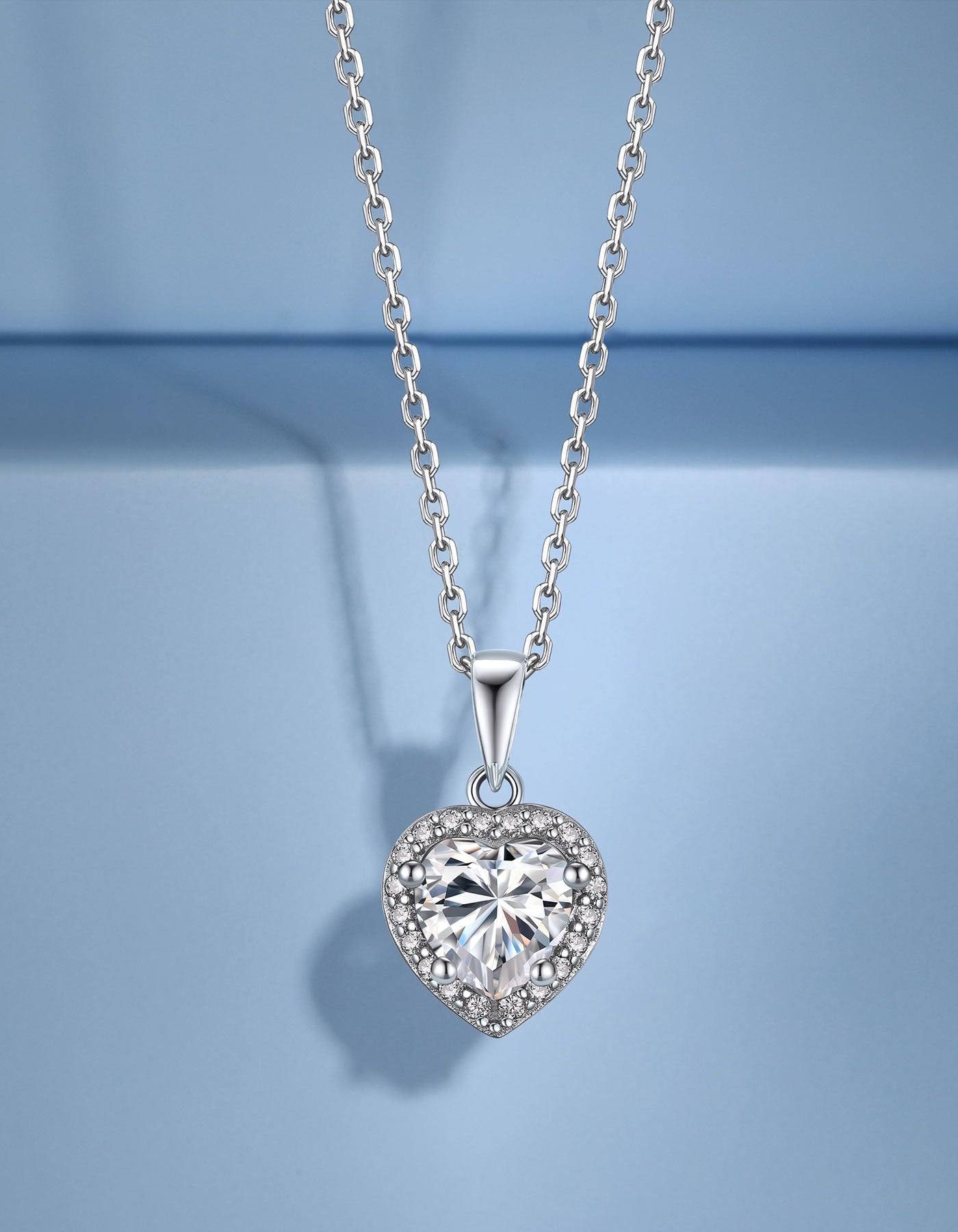 Ahabobo Moissanite Halo Heart Necklace For Women