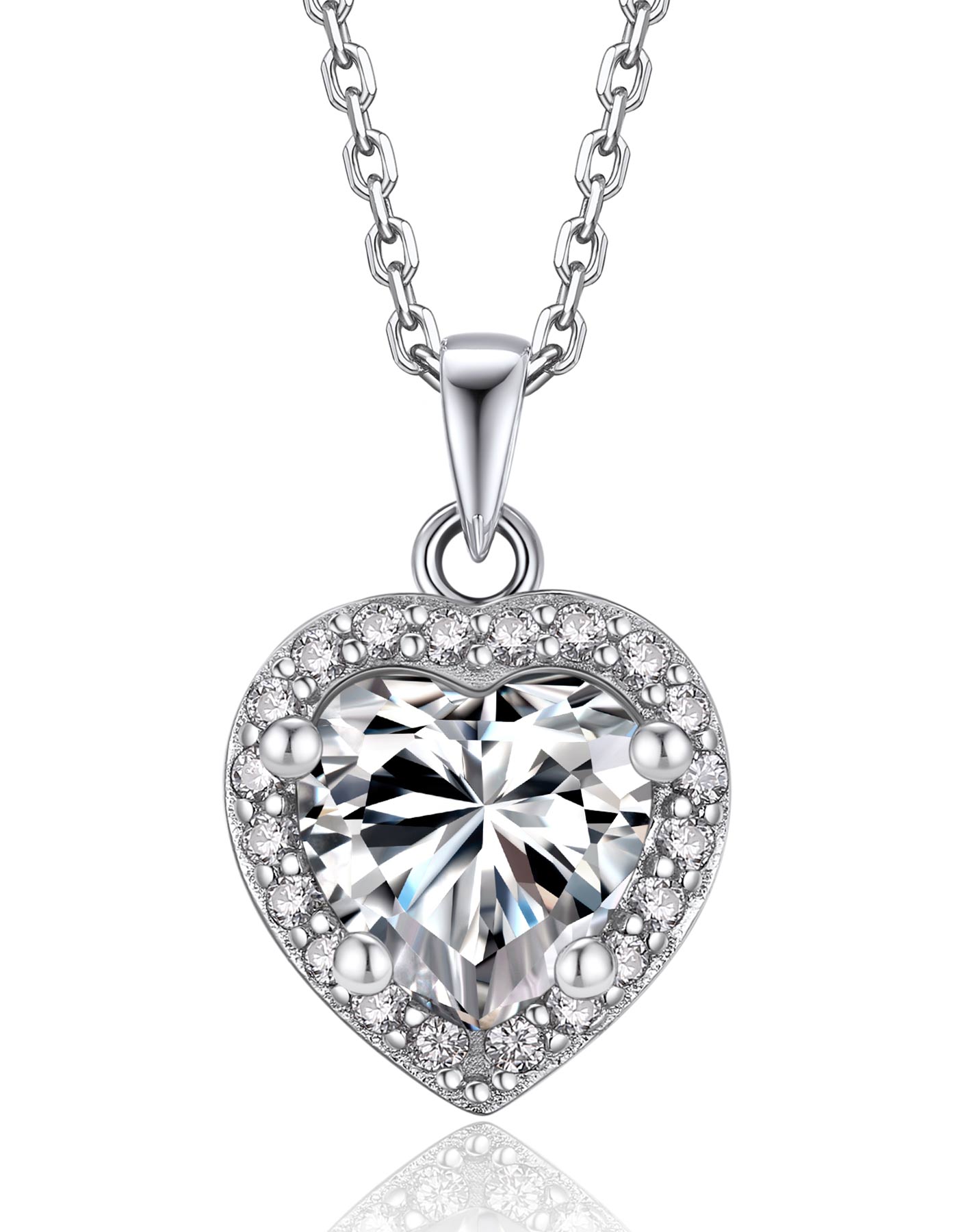 Ahabobo Moissanite Halo Heart Necklace For Women