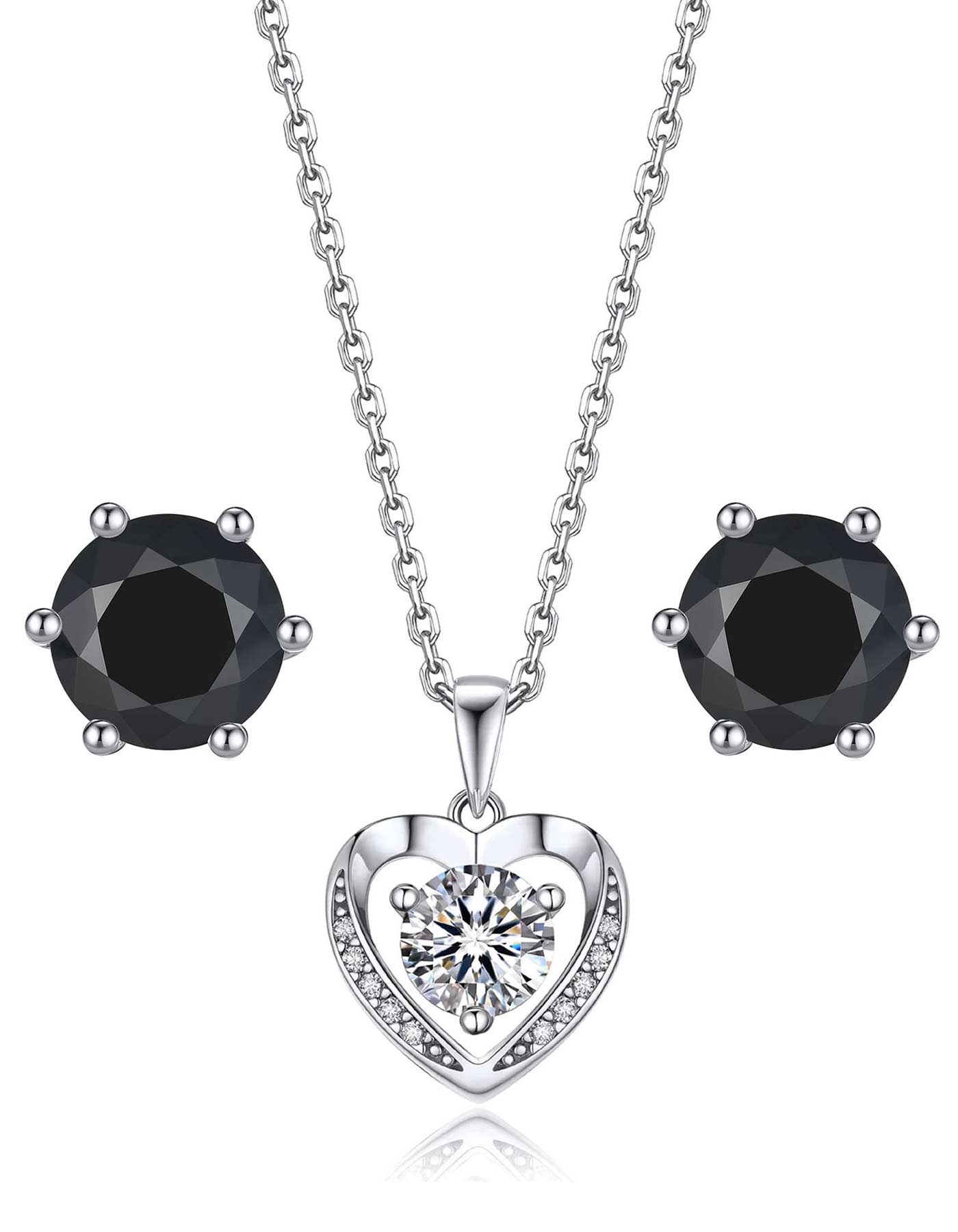 Ahabobo Moissanite Heart Necklace Black Moissanite Stud Earrings Set