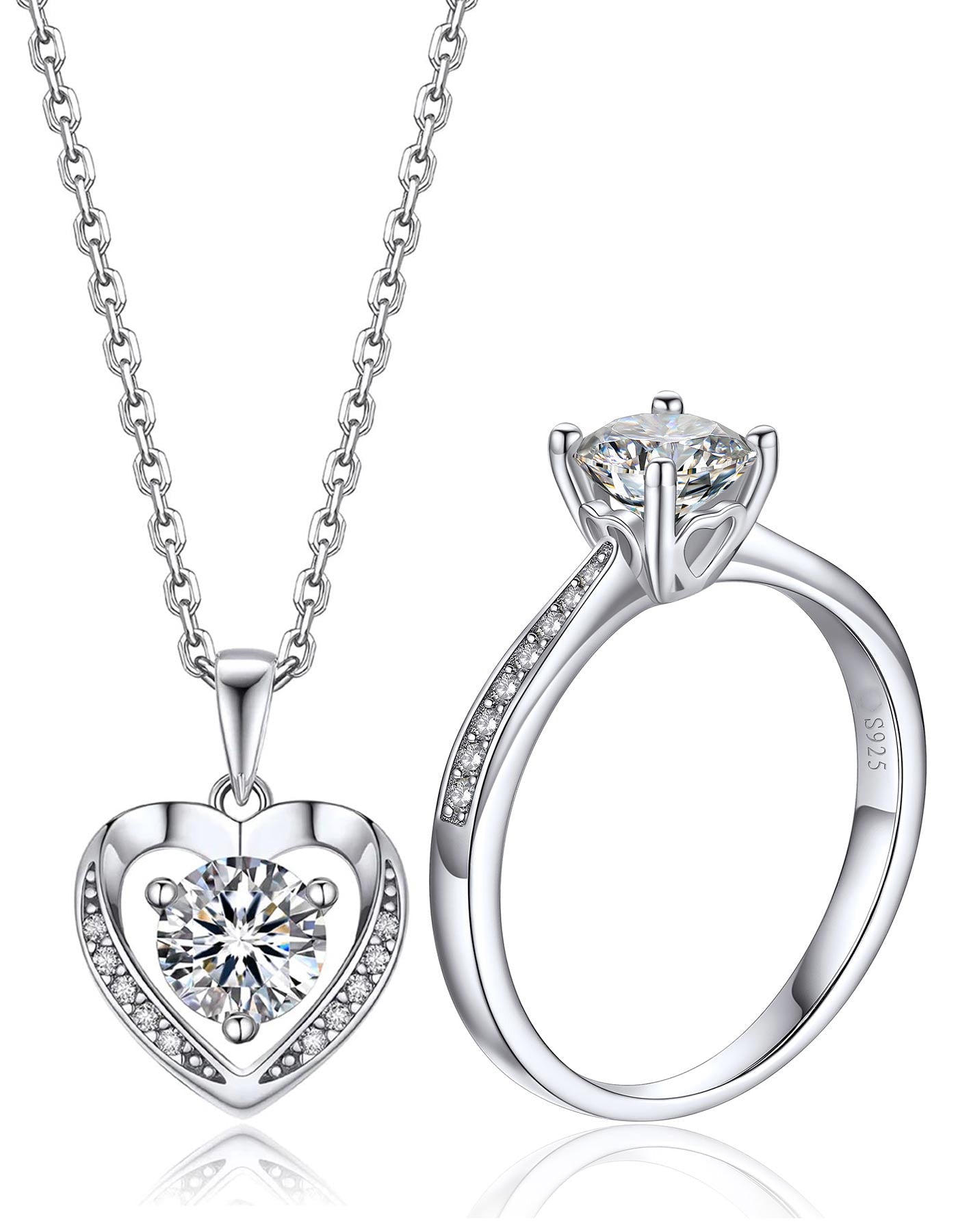 Ahabobo Moissanite Heart Necklace And Promise Ring Set