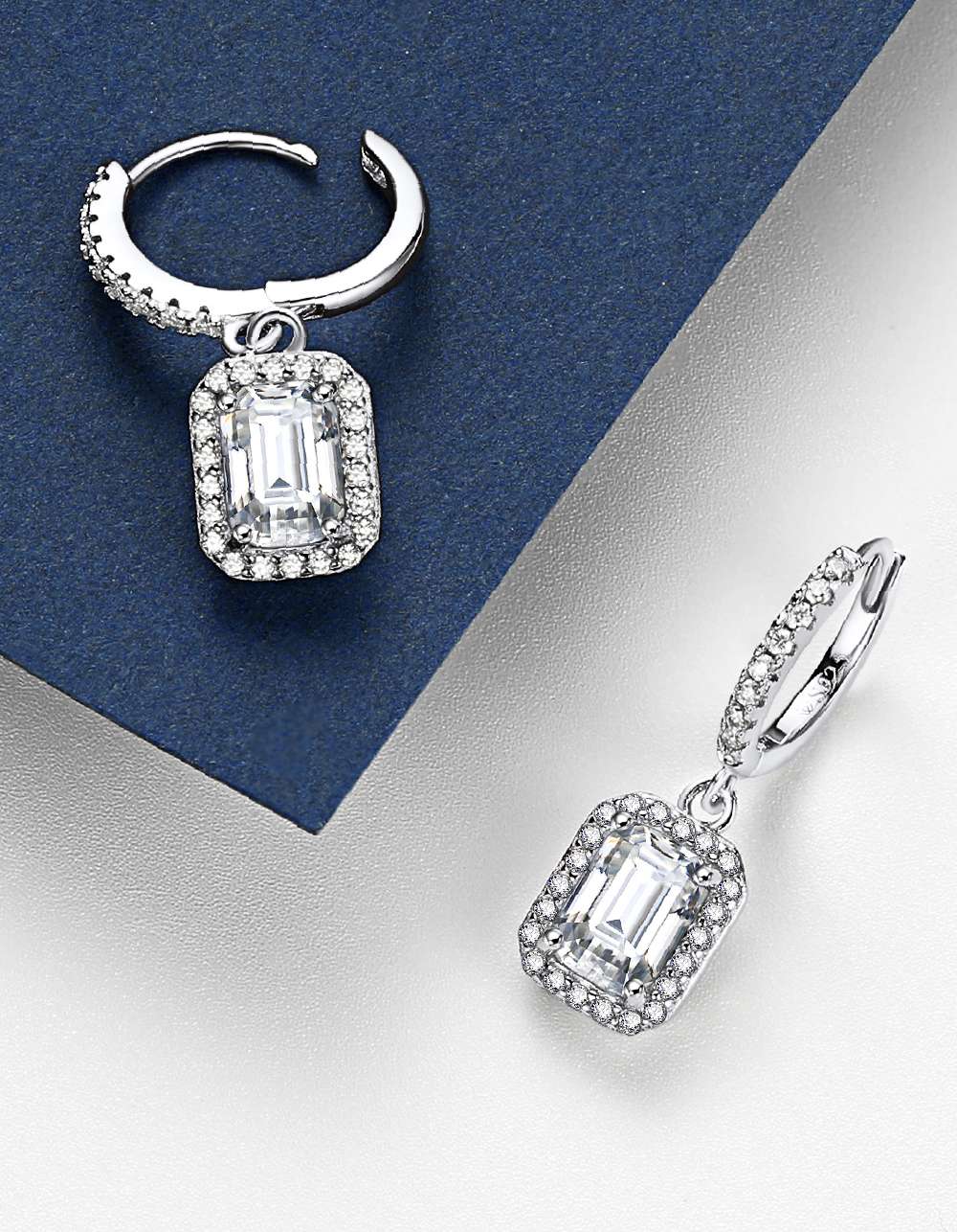 Ahabobo Halo Moissanite Hoop Earrings Emerald Cut Earrings For Women