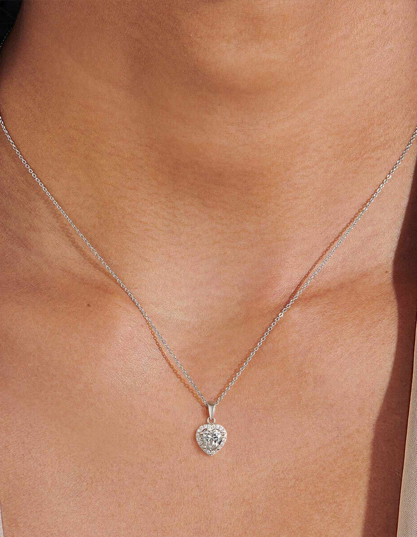 Ahabobo Moissanite Halo Heart Necklace For Women