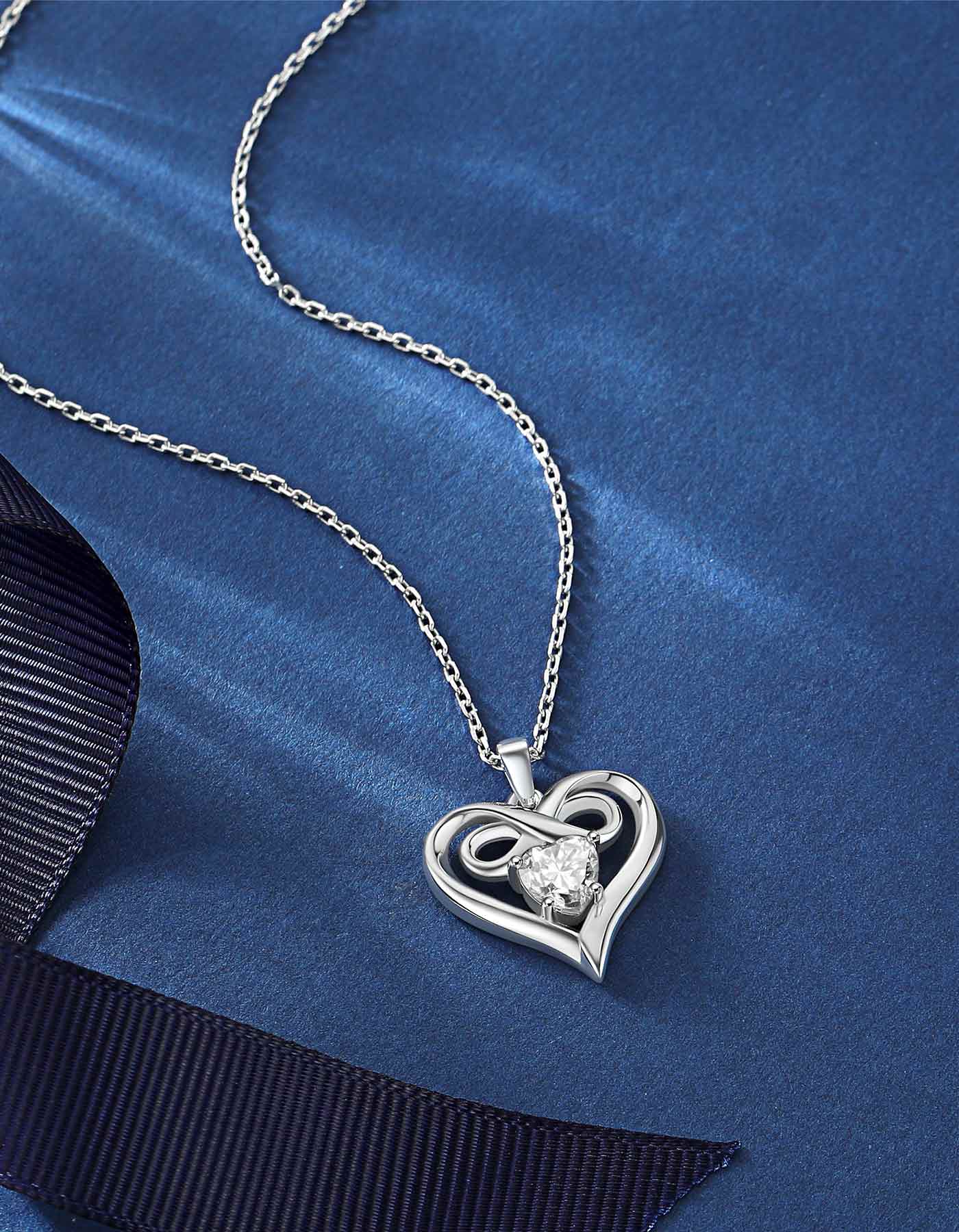 Ahabobo Infinity Heart Necklace with Moissanite For Women