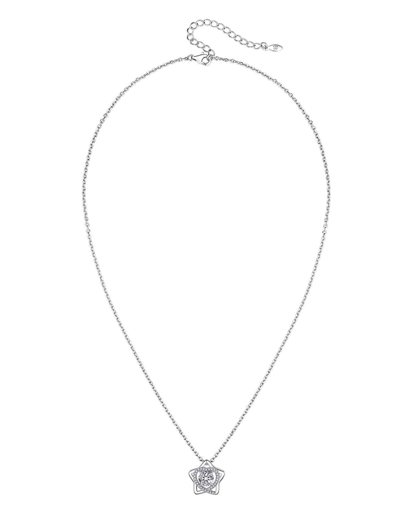 Ahabobo Pentagram Moissanite Heart Pendant Necklace For Women