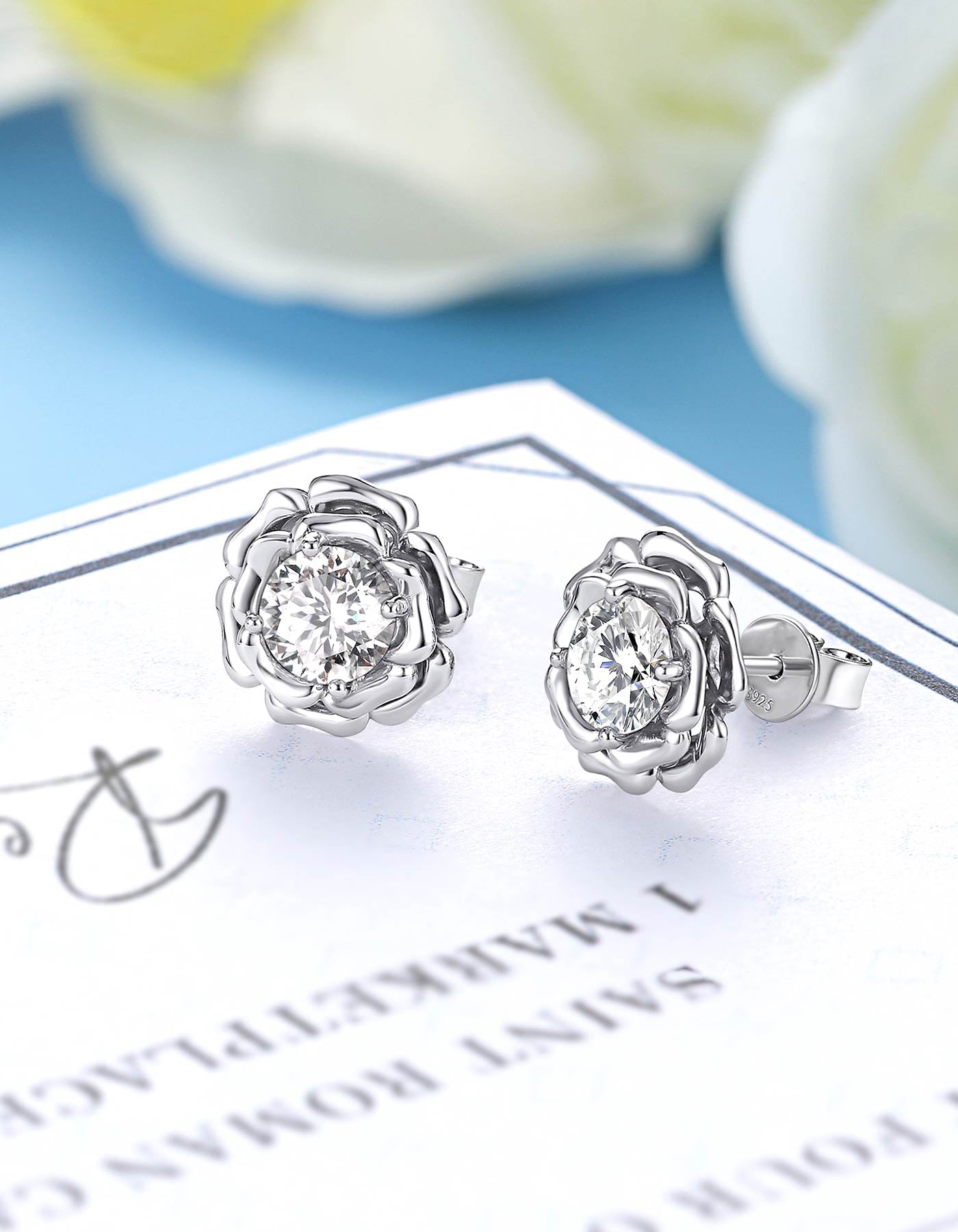 Ahabobo Rose Moissanite Stud Earrings For Women