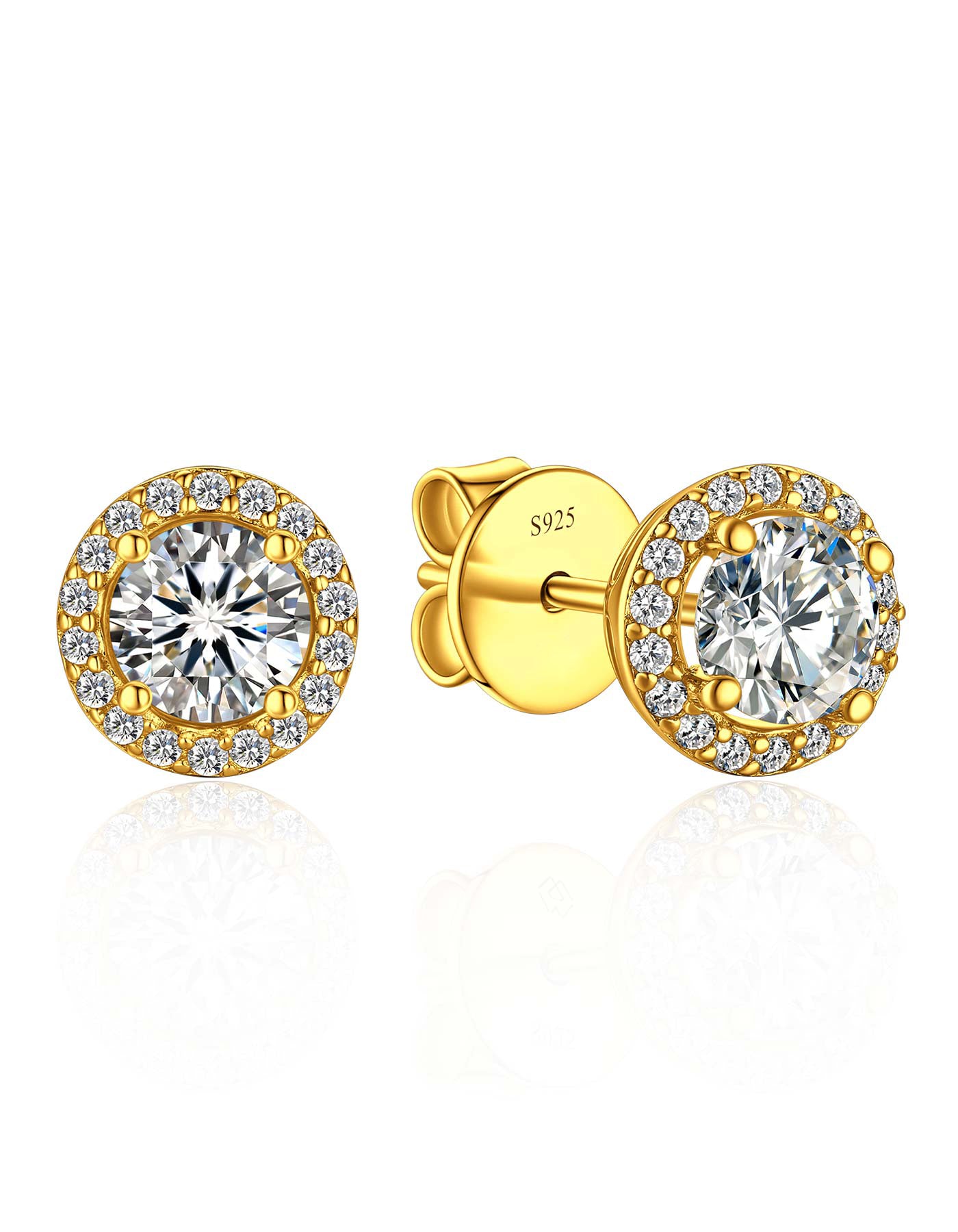 Ahabobo Gold Plated Halo Moissanite Stud Earrings for Women