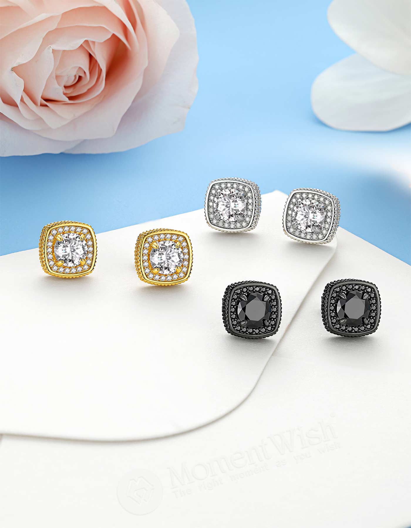 Ahabobo Cushion Cut Moissanite Earrings Halo Studs For Women
