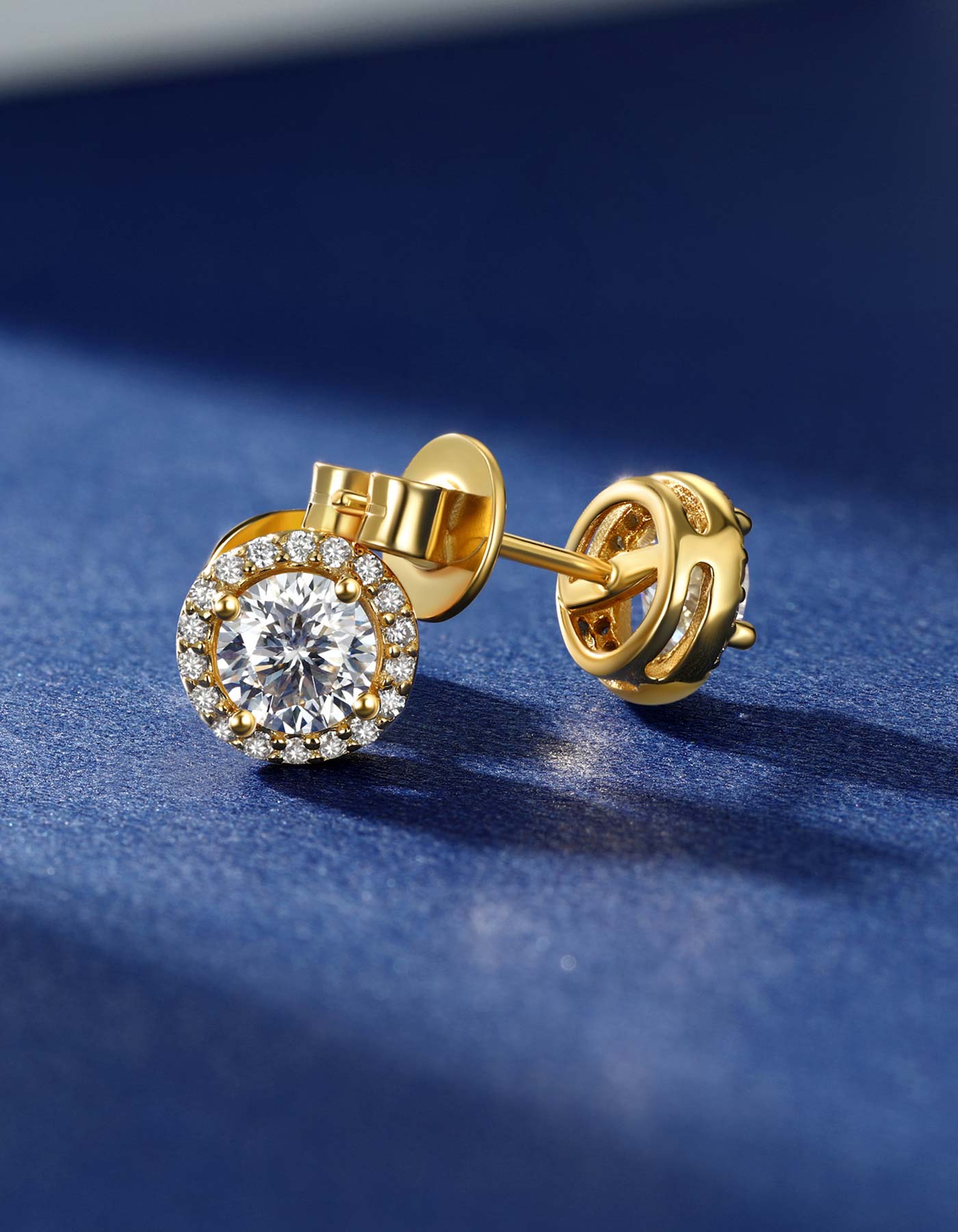 Ahabobo Gold Plated Halo Moissanite Stud Earrings for Women