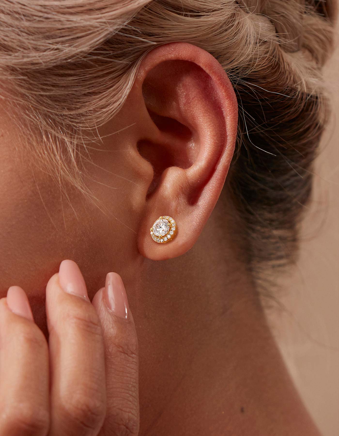 Ahabobo Gold Plated Halo Moissanite Stud Earrings for Women