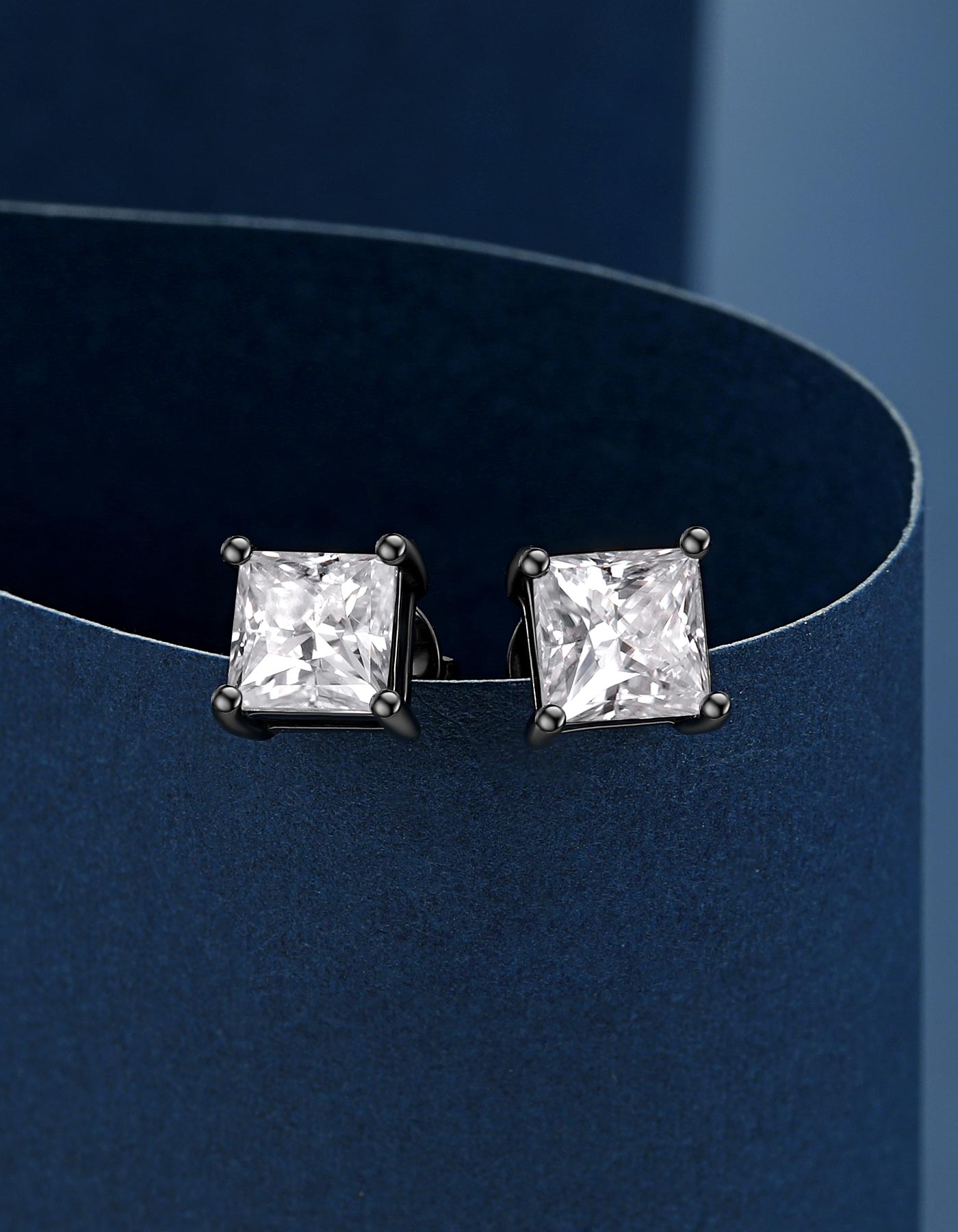 Ahabobo Princess Cut Moissanite Stud Earrings For Women Men