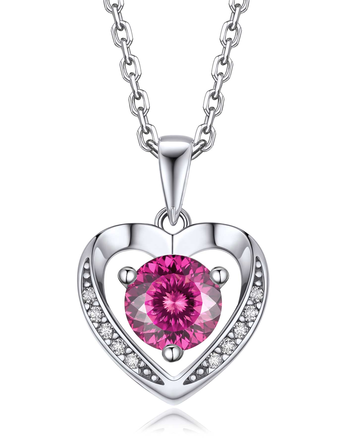Ahabobo Heart Moissanite Birthstone Necklace in Silver