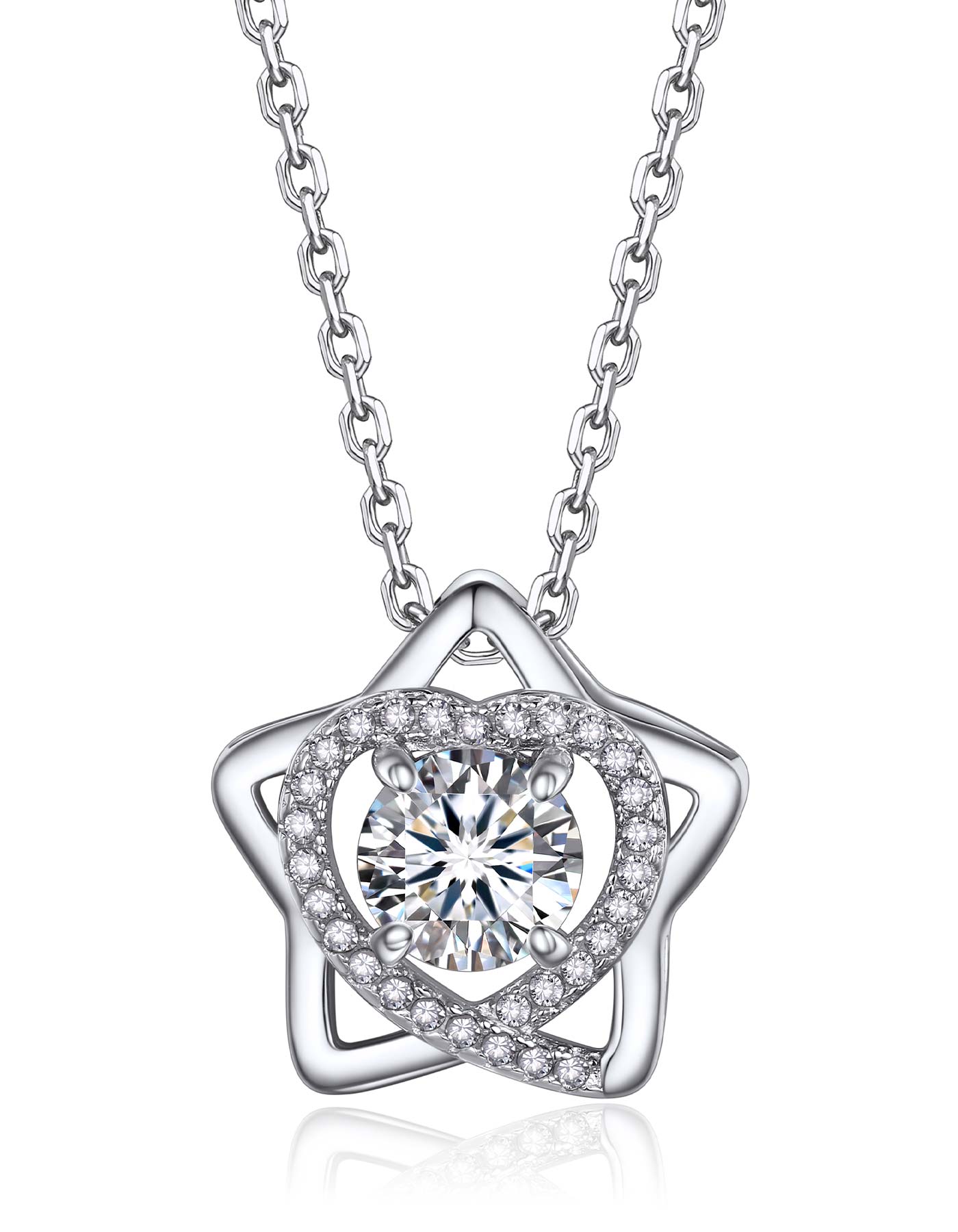 Ahabobo Pentagram Moissanite Heart Pendant Necklace For Women