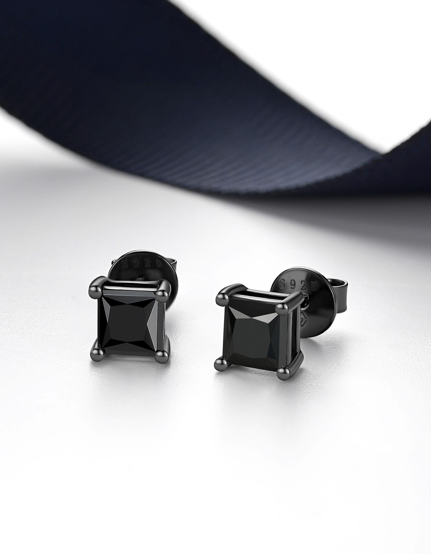 Ahabobo Princess Cut Black Moissanite Stud Earrings For Women Men