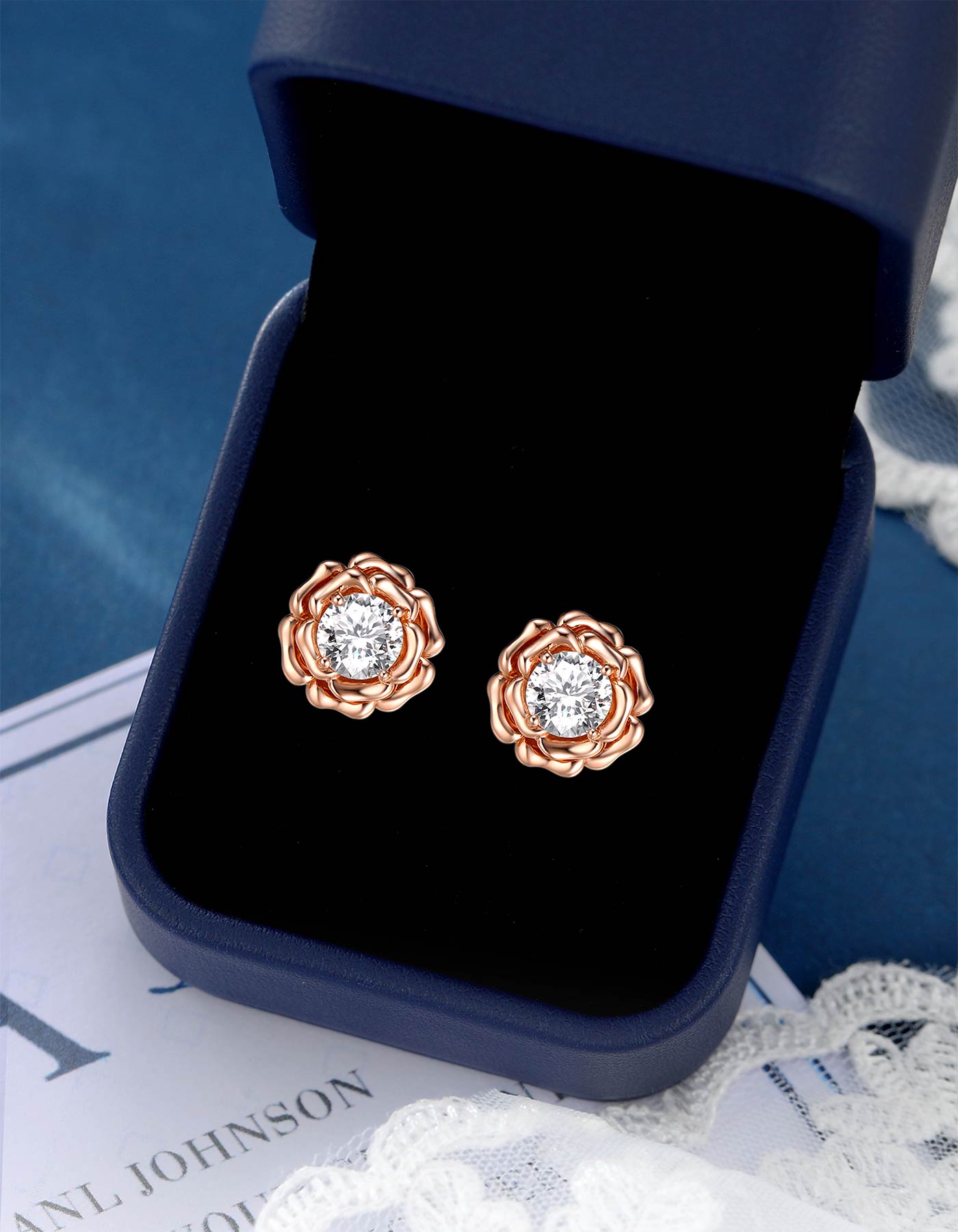 Ahabobo Rose Moissanite Stud Earrings For Women