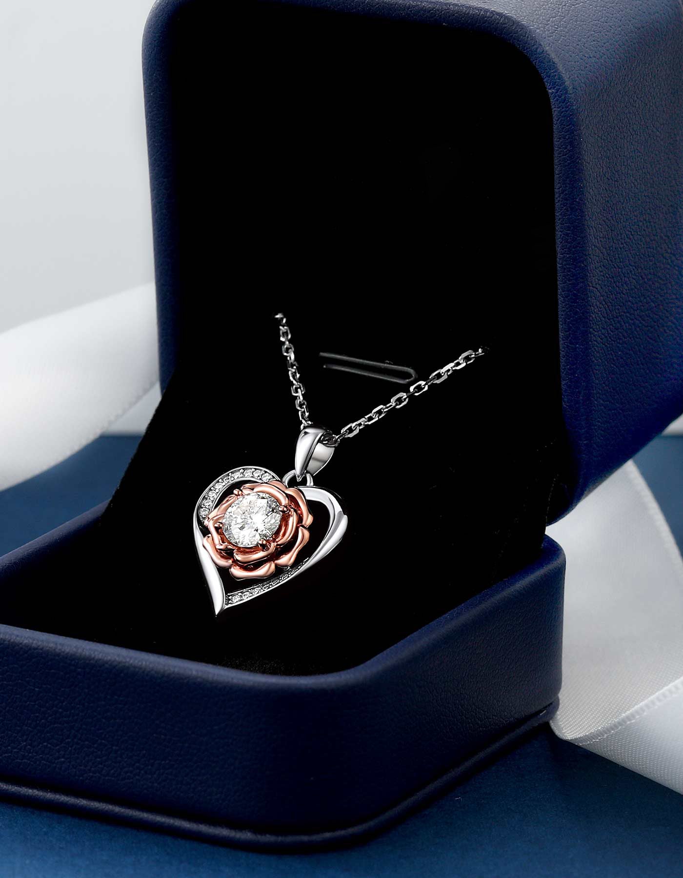 Ahabobo Heart in Rose Necklace With Moissanite for Women Mother