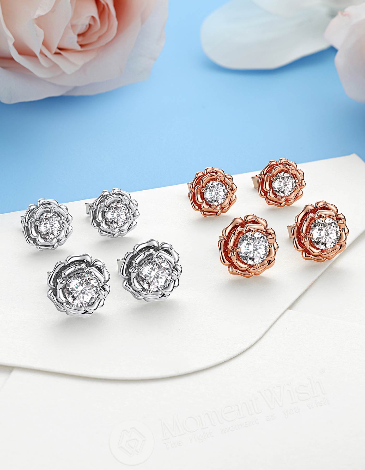 Ahabobo Rose Moissanite Stud Earrings For Women