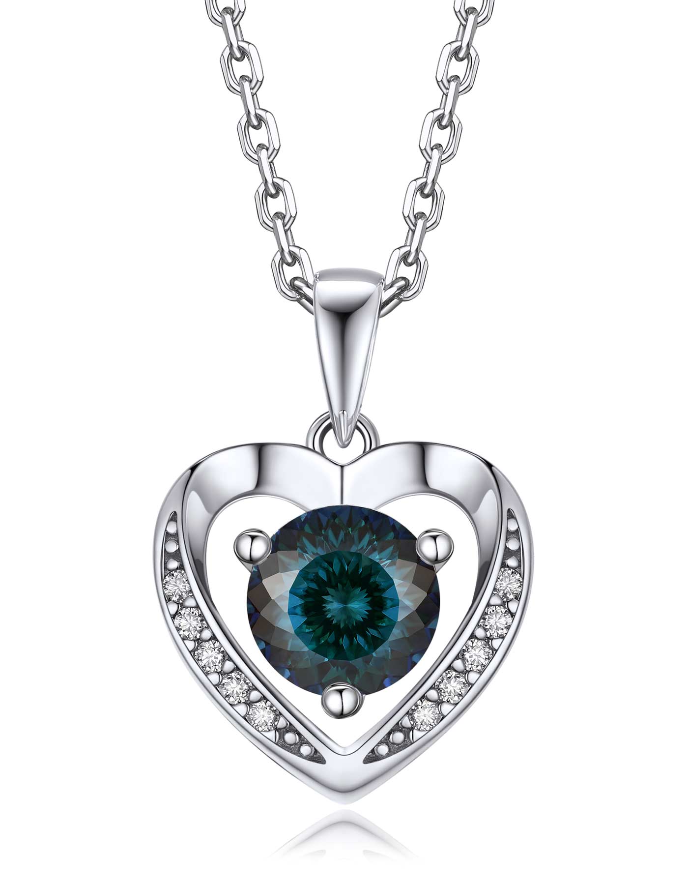 Ahabobo Heart Moissanite Birthstone Necklace in Silver
