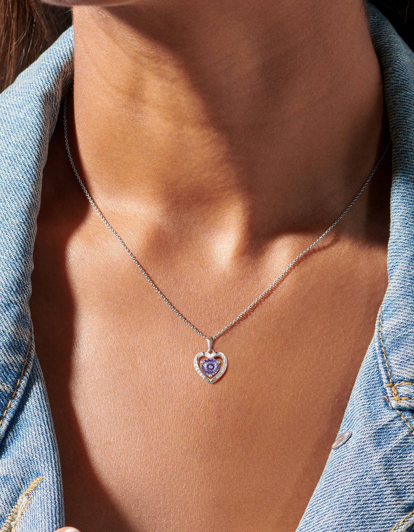 Ahabobo Heart Moissanite Birthstone Necklace in Silver