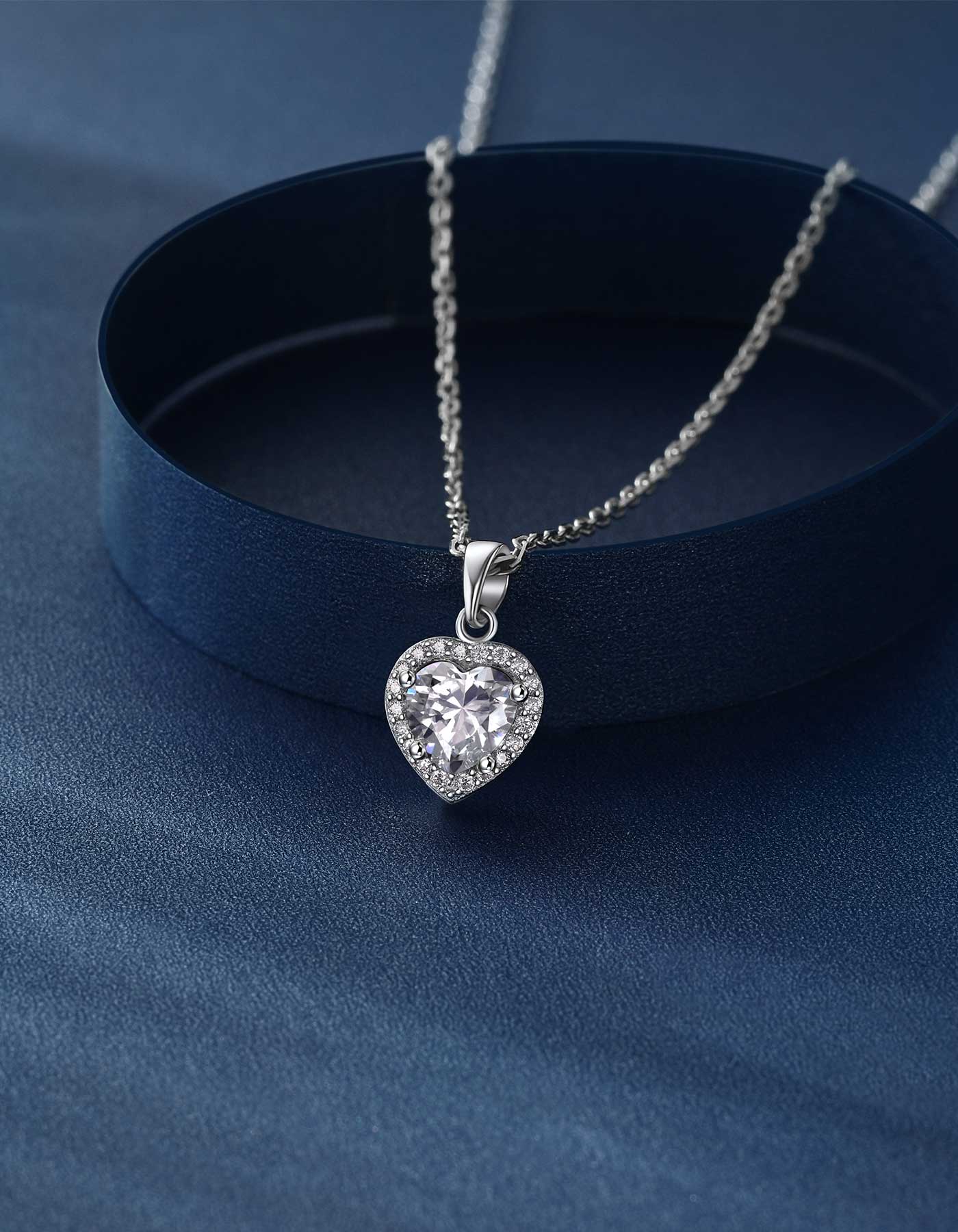 Ahabobo Moissanite Heart Pendant and Halo Stud Earrings Set