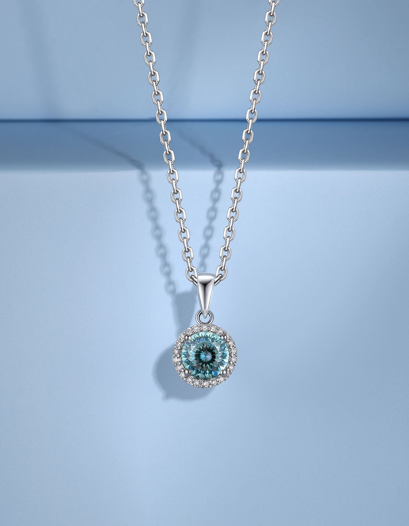 Ahabobo Birthstone Moissanite Halo Necklace for Women