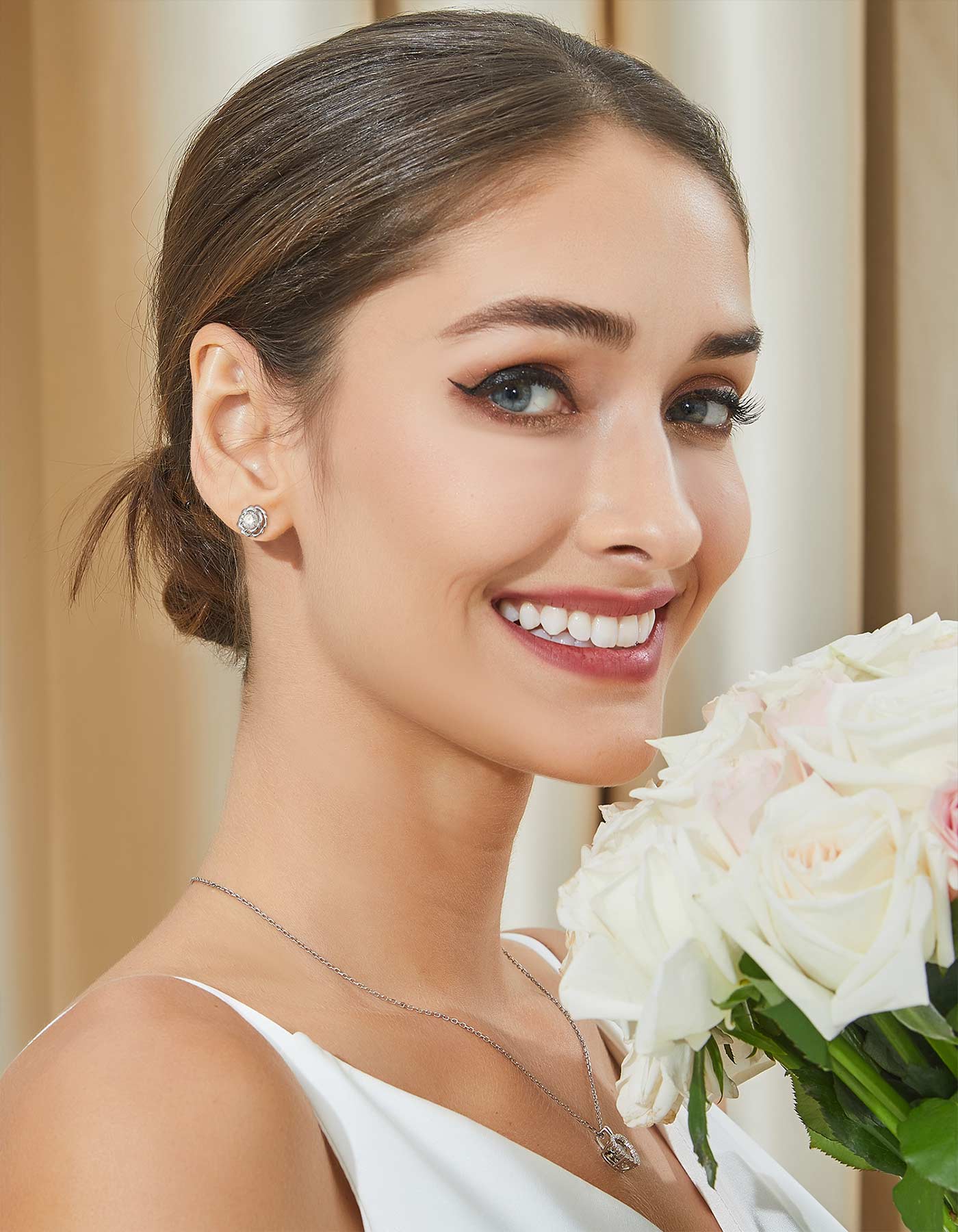 Ahabobo Rose Moissanite Stud Earrings For Women