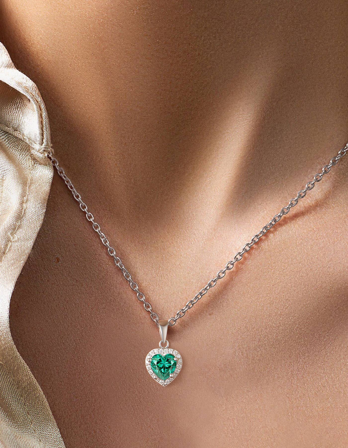 Ahabobo Heart Cut Moissanite Birthstone Halo Necklace For Women