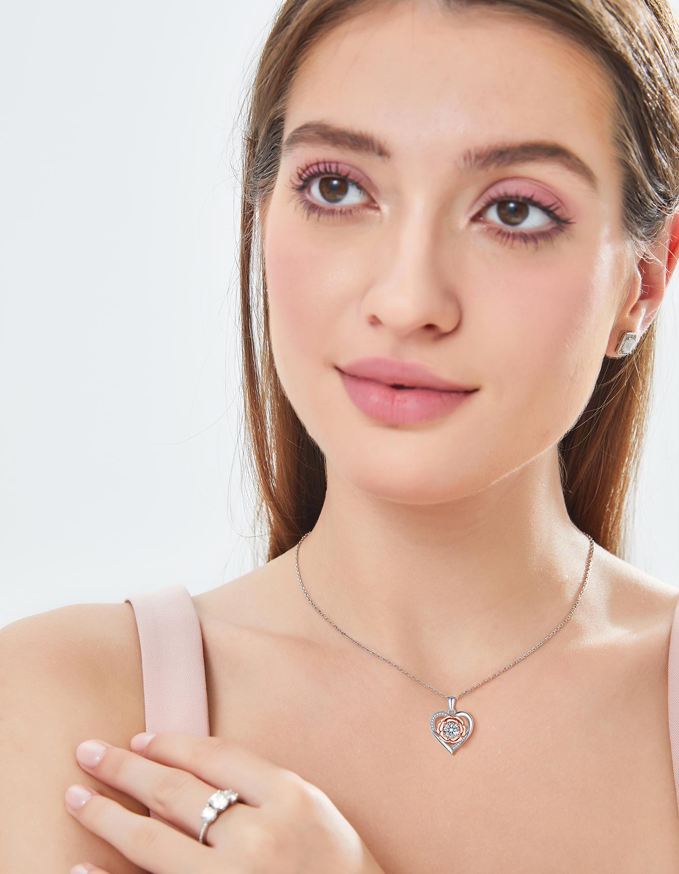 Ahabobo Heart in Rose Necklace With Moissanite for Women Mother