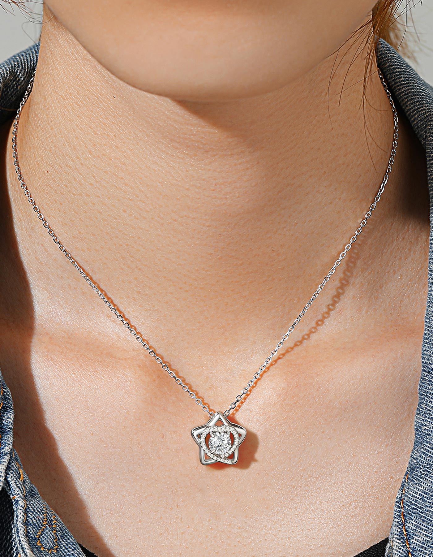 Ahabobo Pentagram Moissanite Heart Pendant Necklace For Women