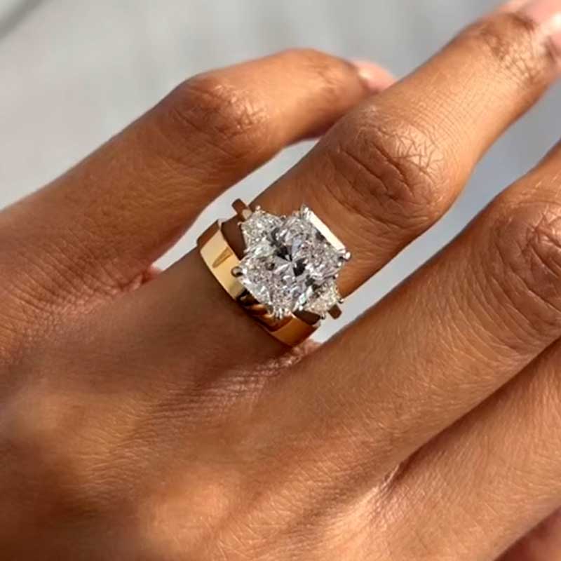 Maxine Unique Three Stone Radiant Cut Wedding Ring Set