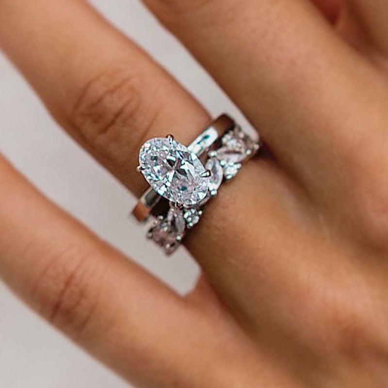 Ahabobo Oval Cut Wedding Ring Set With Marquise Cut & Round Cut Wedding Band