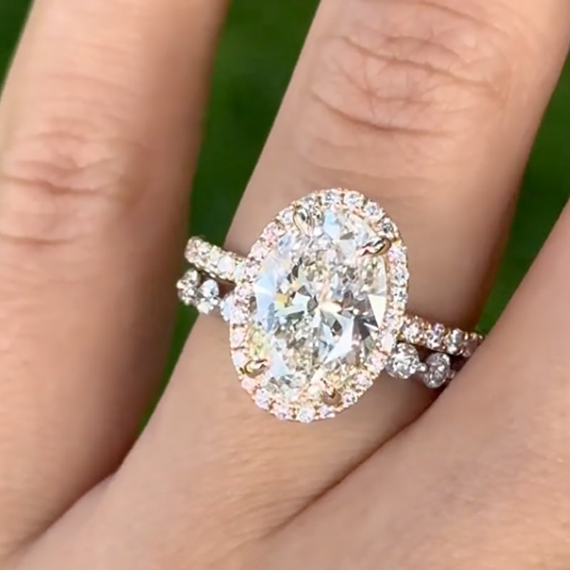 Maxine 4.0CT Halo Oval Cut Wedding Set With Classic Wedding Band