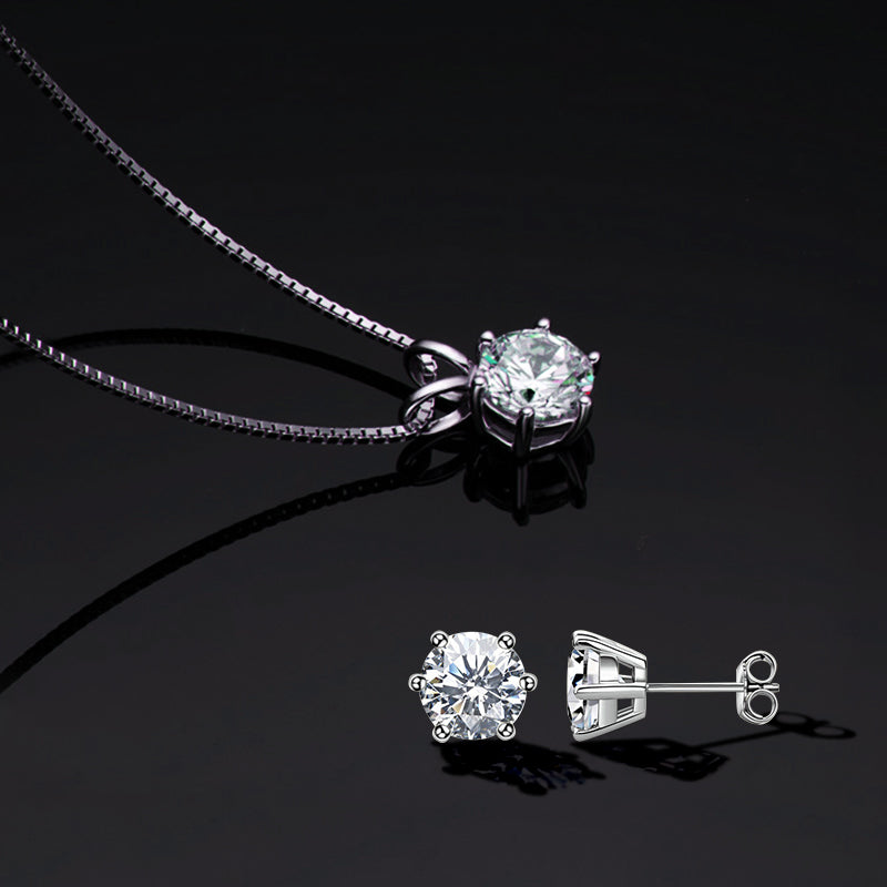 Moissanite White Gold 6 Prong Round Cut 2PC Jewelry Set