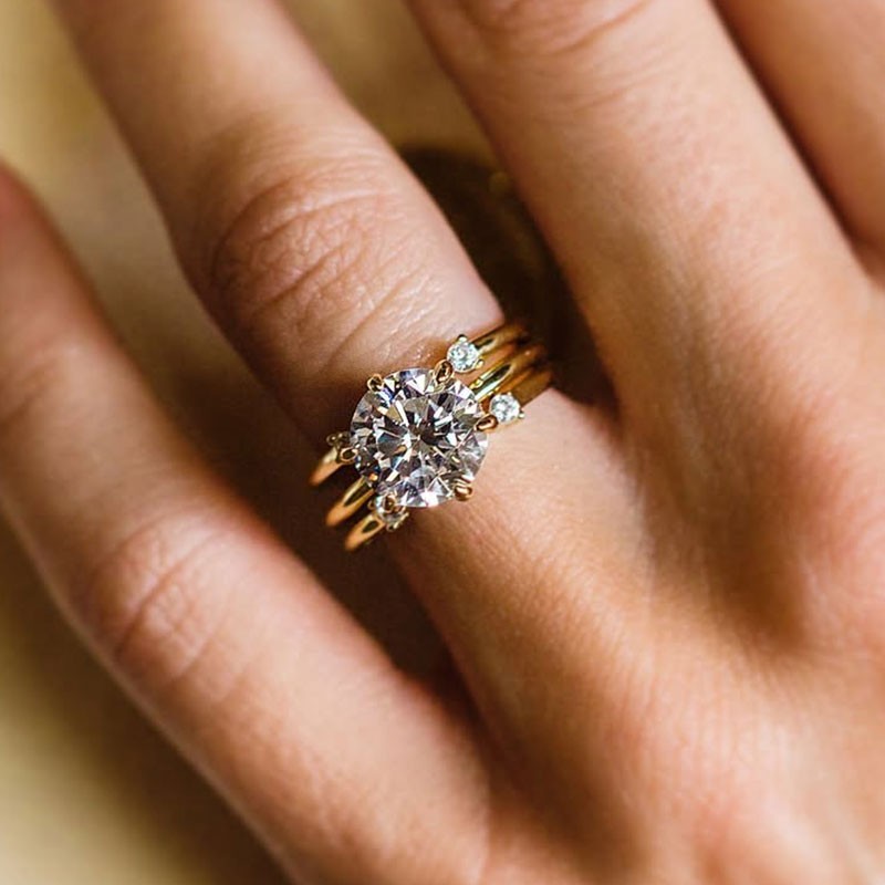 Classic 2.0Ct Round Cut Yellow Gold Wedding Ring Set With Two Open Wedding Bands