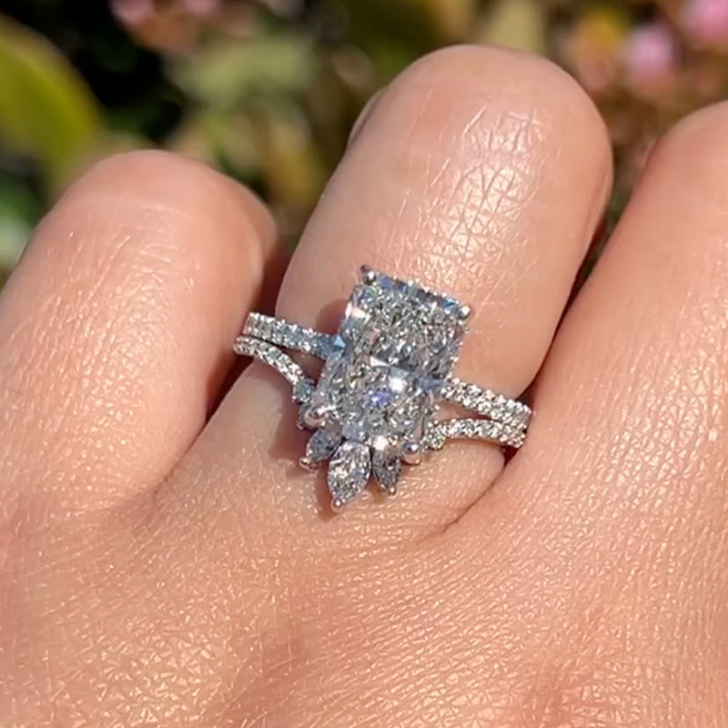 Maxine 4.5CT Radiant Cut Wedding Ring Set With Crown Shaped Wedding Band