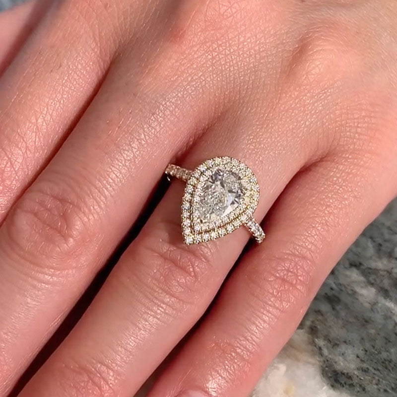 Double Halo Pear Cut Engagement Ring for Women