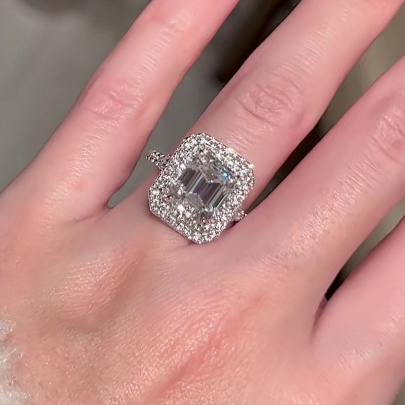 Ahabobo Classic Split Shank Halo Radiant Cut Engagement Ring