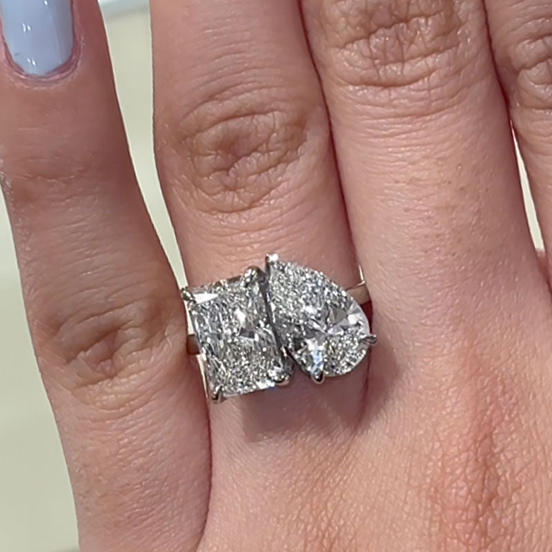 Ahabobo Toi et Moi Radiant & Pear Cut Engagement Ring In Sterling Silver