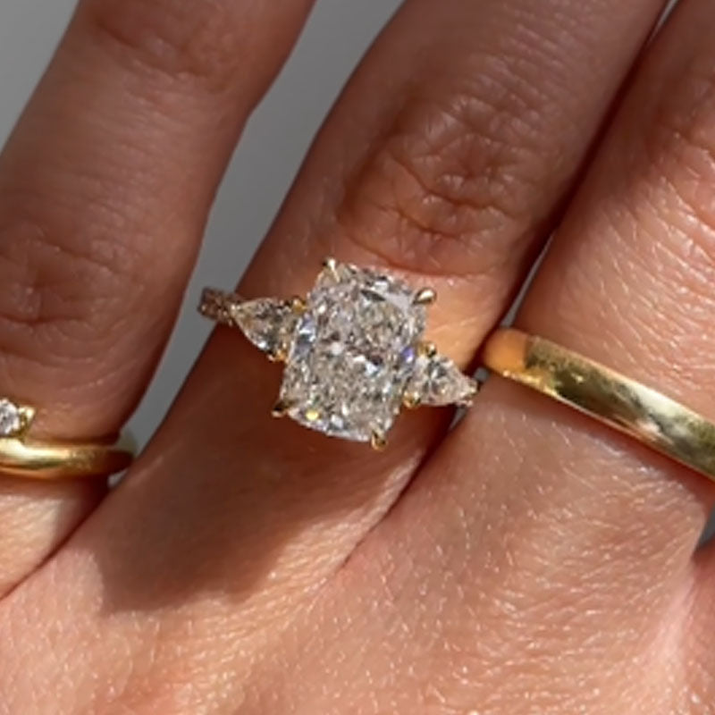 Ahabobo Cushion Cut Three Stone Engagement Ring With Two Pear Cut Side Stones