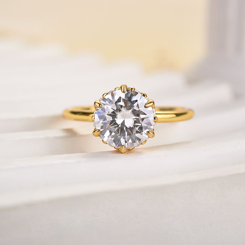 Ahabobo Precious Moissanite 2.0 Carat Round Cut Yellow Gold Engagement Ring For Women