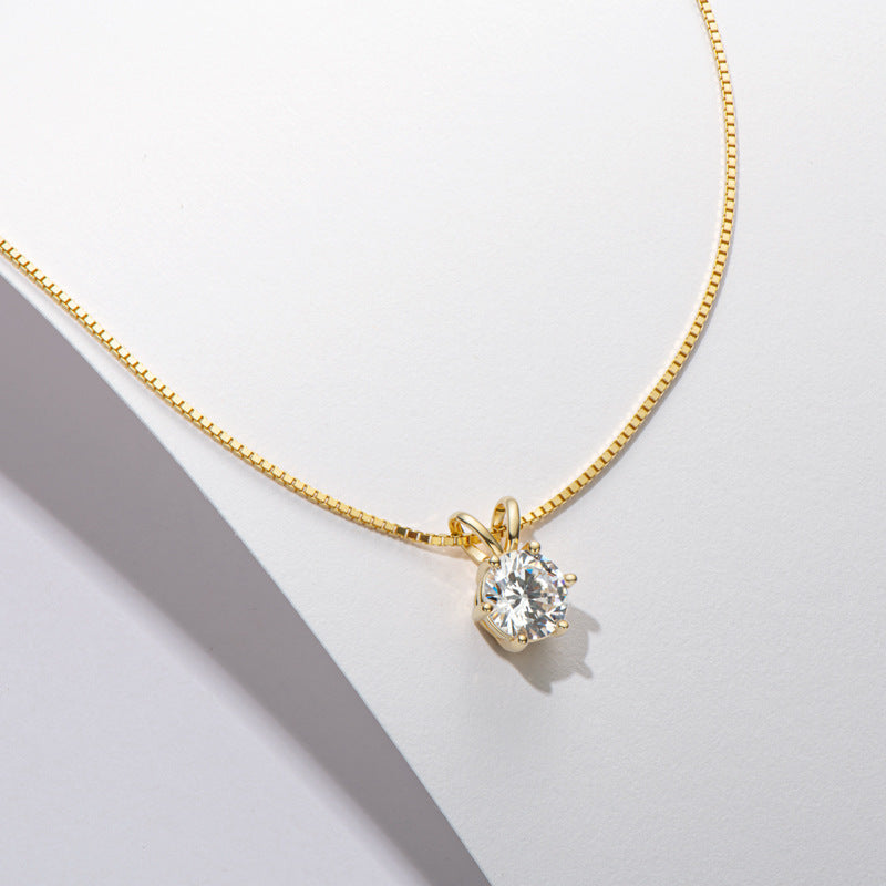 1.0Ct Moissanite Yellow Gold Round Cut Pendant Necklace