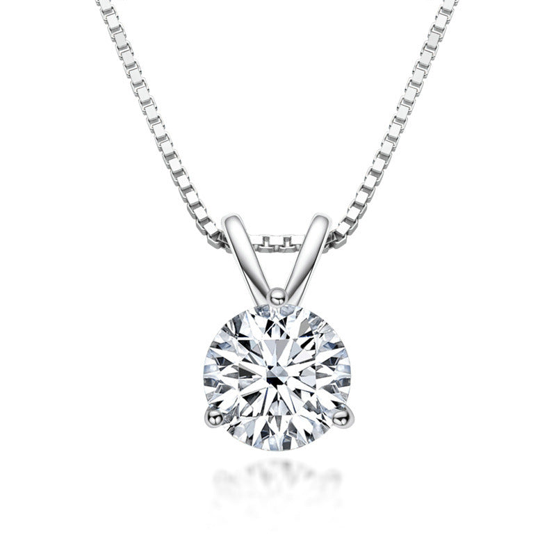 1.0Ct Moissanite Lovely 3 Prong White Gold Round Cut Pendant Necklace